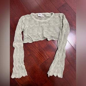 Princess Polly Crochet Cover Up Green Long Sleeve Cropped